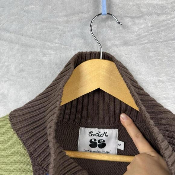SooToMe Cardigan Sweater Brown Green Blue Striped Button Front Women Size S Y2K - Picture 3 of 10